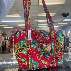 Vera Bradley Quilted Floral Tote in Red and Teal